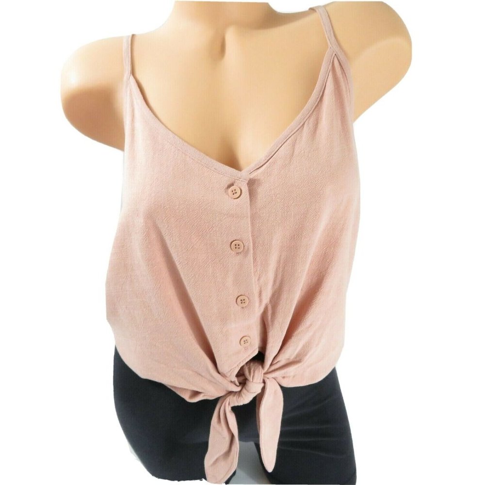 Topshop Cami Polly Tie Front Camisole Blush Pink Size 10 Linen Blend Button Up